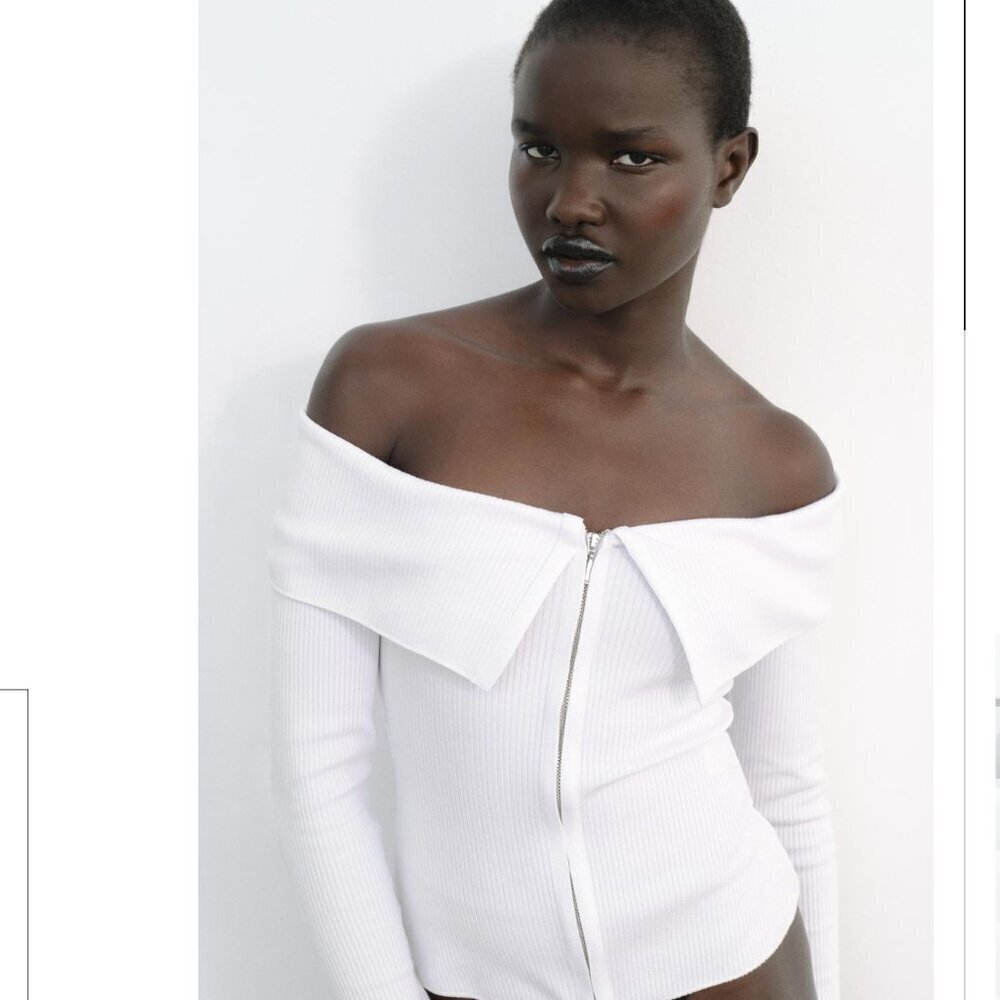 ZARA OFF-THE-SHOULDER RIBBED TOP Size M , L NEW WITH TAG!